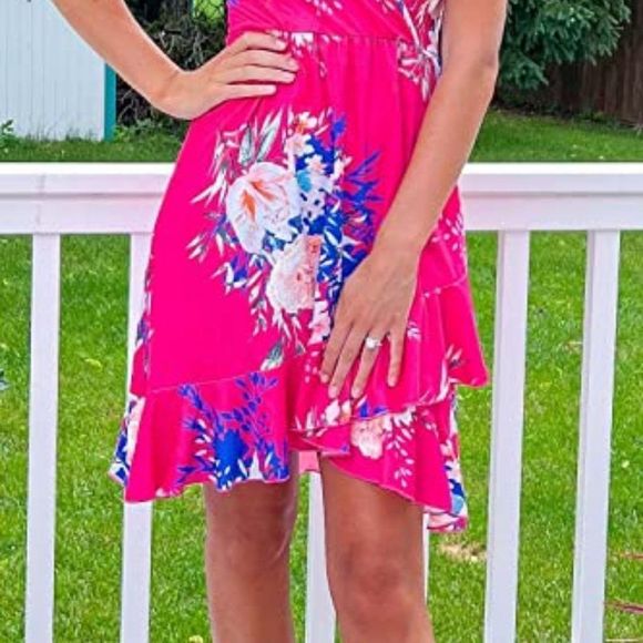 ULTRANICE Womens Summer Floral Wrap V Neck Adjustable Spaghetti Casual Dress - Picture 2 of 5